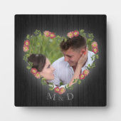 Plaque Photo Rustique Bois Floral Coeur Photo et Initiales (Devant)