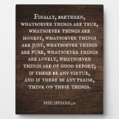 Plaque Photo Rustique Inspiration Bible Verse Philippiens 4:8 (Devant)
