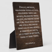 Plaque Photo Rustique Inspiration Bible Verse Philippiens 4:8 (Côté)
