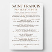 Plaque Photo Saint François Prière pour les animaux (Devant)