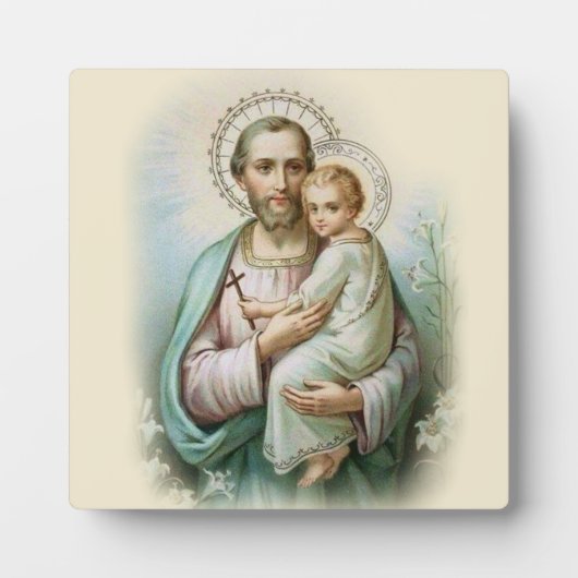 Plaque Photo Saint Joseph Enfant Jésus Lys traditionnels (Devant)