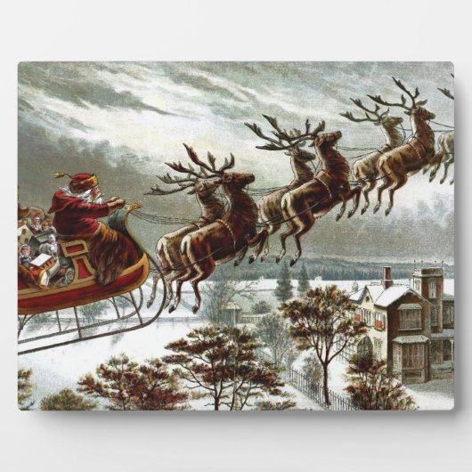 Plaque Photo Saint Nick Vintage Père Noël Reindeer (Devant)