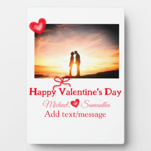 Plaque Photo Saint-Valentin nœud rouge ajoutez photo nom cœur a