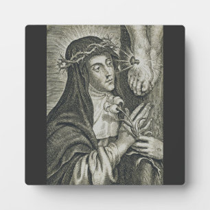 Plaque Photo Sainte Catherine de Sienne Crucifixion Art Noir Fo