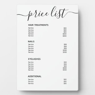 Plaque Photo Salon blanc simple et moderne Tarifs Menu Service