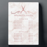 Plaque Photo Salon de marbre d'or rose Menu Prix<br><div class="desc">Élever le décor de votre salon avec cette élégante plaque de menu prix, avec un ciseau rose en or design sur un arrière - plan en marbre doux. Idéale pour les salons de beauté, les coiffeurs et les services spas, cette plaque personnalisable offre une façon élégante d'afficher vos offres de...</div>