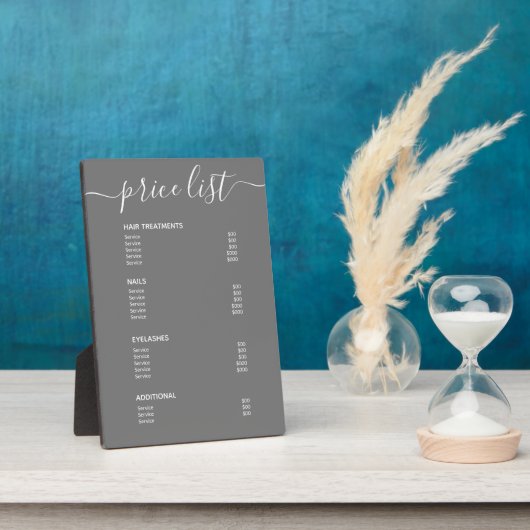 Plaque Photo Salon gris moderne simple Tarifs Menu Service (Côté)