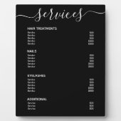 Plaque Photo Salon Noir Moderne Élégant Menu Prix (Devant)