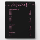 Plaque Photo Salon Noir Rose Moderne Tarifs Menu Service (Devant)