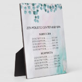 Plaque Photo Salon Spa turquoise Eucalyptus Services Menu Prix (Côté)