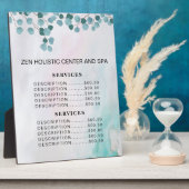 Plaque Photo Salon Spa turquoise Eucalyptus Services Menu Prix (Côté)