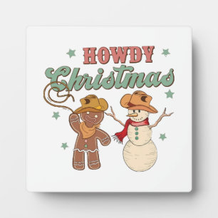 Plaque Photo Salut Cowboy de Noël Bonhomme de Neige Western Drô