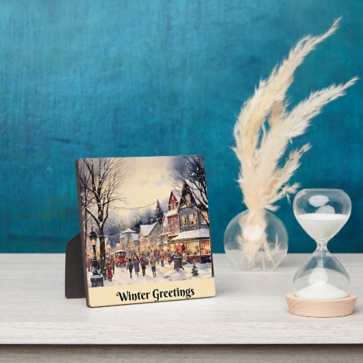 Plaque Photo Salut d'hiver, rue de ville enneigée, (Insitu)