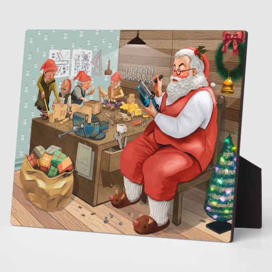 Plaque Photo Santa And Elves Making Toys | Christmas (Côté)