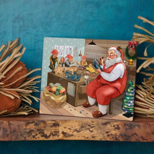 Plaque Photo Santa And Elves Making Toys | Christmas (Côté)
