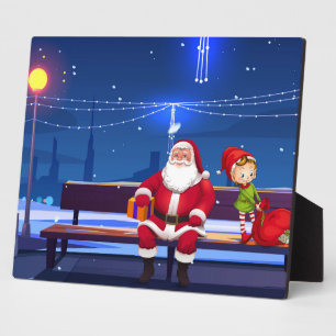 Plaque Photo Santa Claus on Park bench