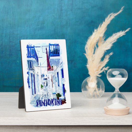 Plaque Photo Santorin Voyage bleu et blanc (Côté)
