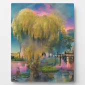 Plaque Photo Saule au coucher du soleil près de l'étang (Devant)