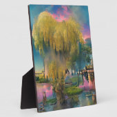 Plaque Photo Saule au coucher du soleil près de l'étang (Côté)