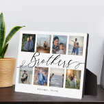 Plaque Photo Script Brothers | Cadeau Pour Frères Collage Photo<br><div class="desc">Un collage photo spécial et mémorable cadeau pour les frères. Le design comporte une mise en page de huit photos collage pour afficher huit de vos propres photos de frère spéciales. "Brothers" est conçu en calligraphie noir stylisée et customisé de noms de frères. Envoyez un cadeau mémorable et spécial à...</div>