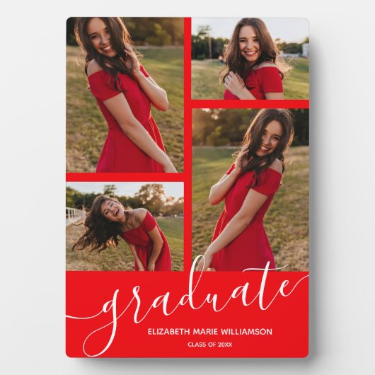 Plaque Photo Script moderne 4 Photo Red Graduation Keepsaké (Devant)