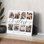 Plaque Photo Script Soeurs | Cadeau Pour Soeurs Photo Collage<br><div class="desc">Un cadeau spécial et mémorable de collage photo pour soeurs. Le design comporte une mise en page de huit photos collage pour afficher huit de vos propres photos de soeur spéciales. "Sisters" est conçu dans la calligraphie stylisée en écriture noire et personnalisé avec les noms de soeur. Envoyez un cadeau...</div>