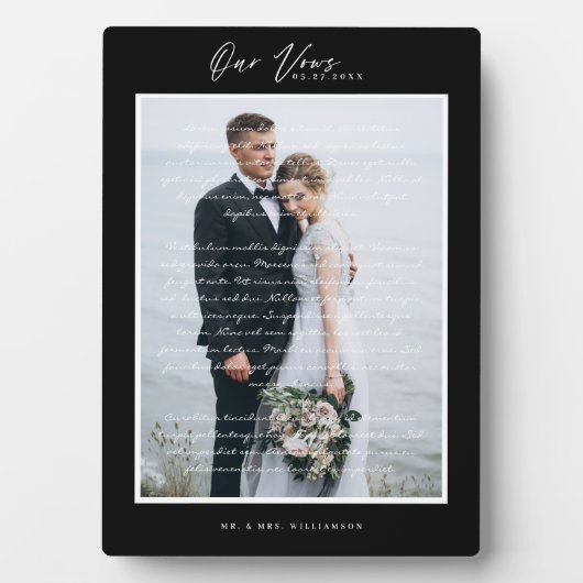 Plaque Photo Script Vows mariage et trame noire minimale (Devant)