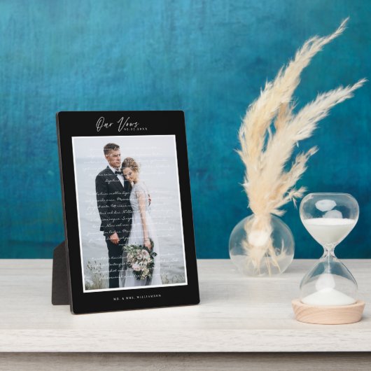 Plaque Photo Script Vows mariage et trame noire minimale (Côté)