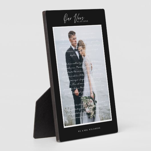 Plaque Photo Script Vows mariage et trame noire minimale (Côté)