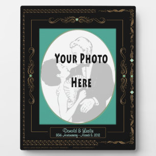 Plaque Photo Scrolls d'or sur Noir avec Mat Turquoise - Personn