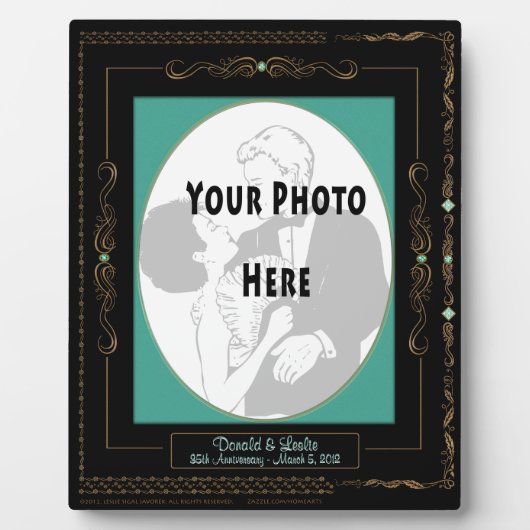 Plaque Photo Scrolls d'or sur Noir avec Mat Turquoise - Personn (Devant)