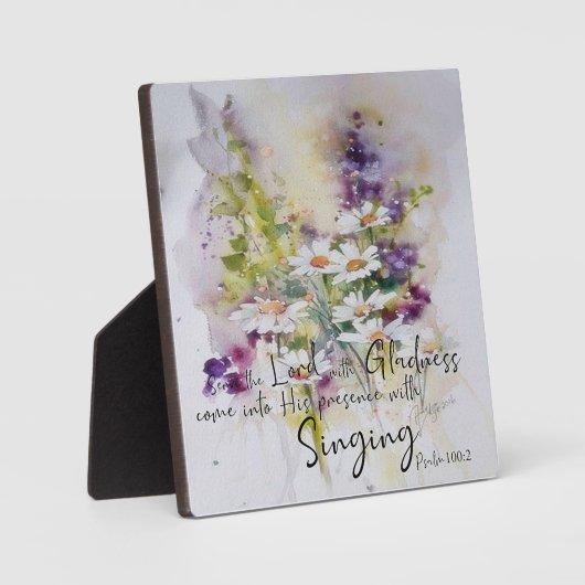 Plaque Photo Servir le Seigneur avec joie floral (Recto)