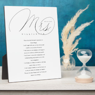 Plaque Photo Ses Vows Élégant Mme Newlyweds Mariage Vows White