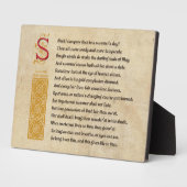 Plaque Photo Shakespeare Sonnet 18 (XVIII) sur Parchemin (Côté)