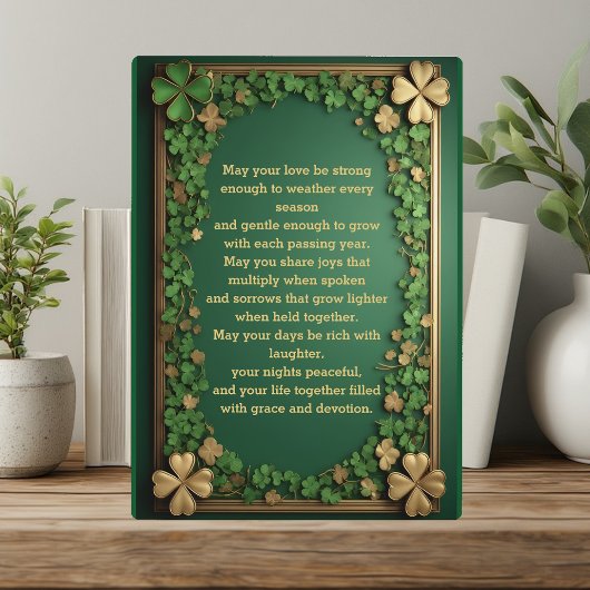 Plaque Photo Shamrock Gold Irish Blessings for Wedding & Union