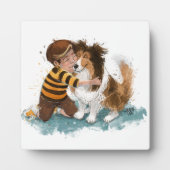 Plaque Photo Sheltie and Boy Dog Hug (Devant)