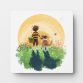 Plaque Photo Sheltie Dog and Boy Walk in Sunset (Devant)
