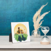 Plaque Photo Sheltie Dog and Boy Walk in Sunset (Insitu)