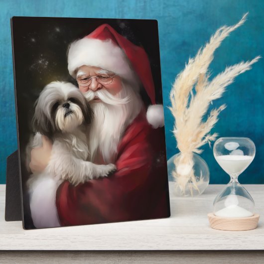 Plaque Photo Shih Tzu Avec Noël Festif Du Père Noël (Côté)