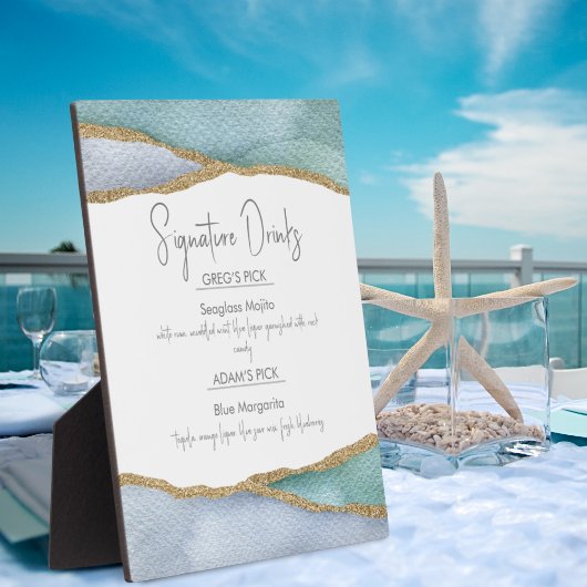 Plaque Photo Signature Mariage de boisson Seaglass Watercolor S