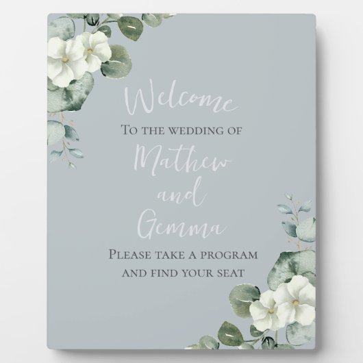 Plaque Photo Signe Mariage moderne Eucalyptus Design (Devant)