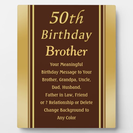 Plaque Photo Signifiant, 50e anniversaire présent pour frère ou (Devant)