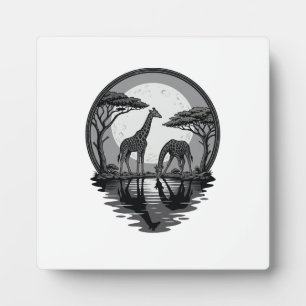 Plaque Photo Silhouette de girafe vintage sous la lune Safari V