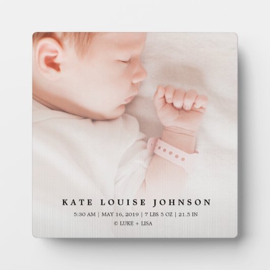 Plaque Photo Silver Gradient New Baby Photo & Birth Record (Devant)
