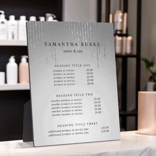 Plaque Photo Silver Rain | Affichage Tarifs & Services