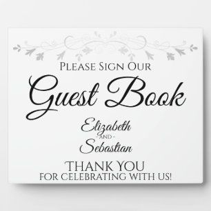 Plaque Photo Silver & White Simple S'il vous plaît signer Livre