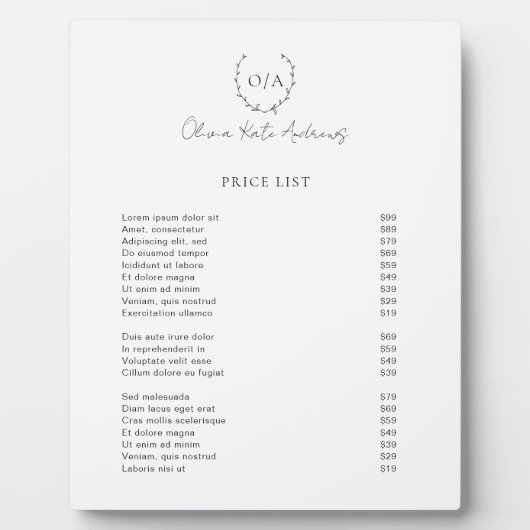 Plaque Photo Simple classique Monogramme Wreath Élégant (Devant)