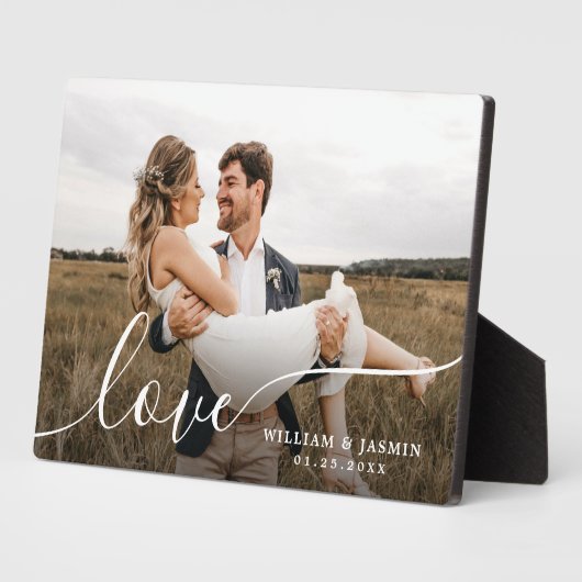 Plaque Photo Simple Elegant Love Script Mariage Personnaliser p (Côté)