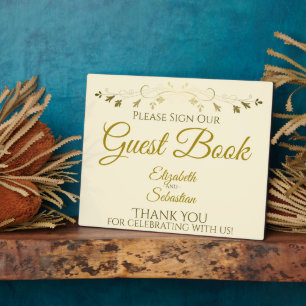 Plaque Photo Simple Gold & Cream S'il vous plaît signer Livre d
