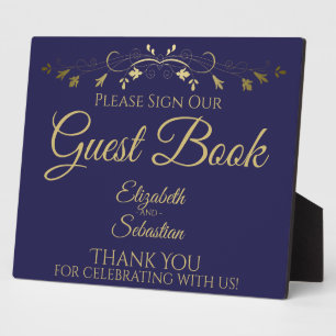 Plaque Photo Simple Gold Navy Bleu S'il vous plaît signer le li